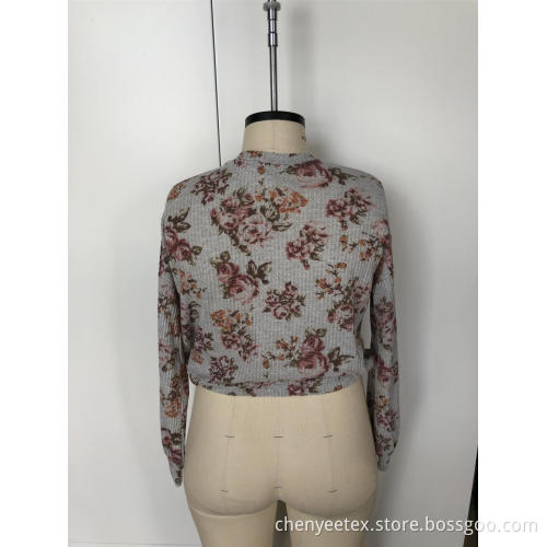 Blommig rund hals stickad cardigan